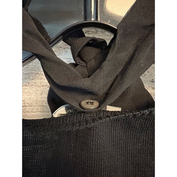 Margon Black Knit Top With Lace Hem & Button Tie Neck Size 42 - Picture 4 of 5